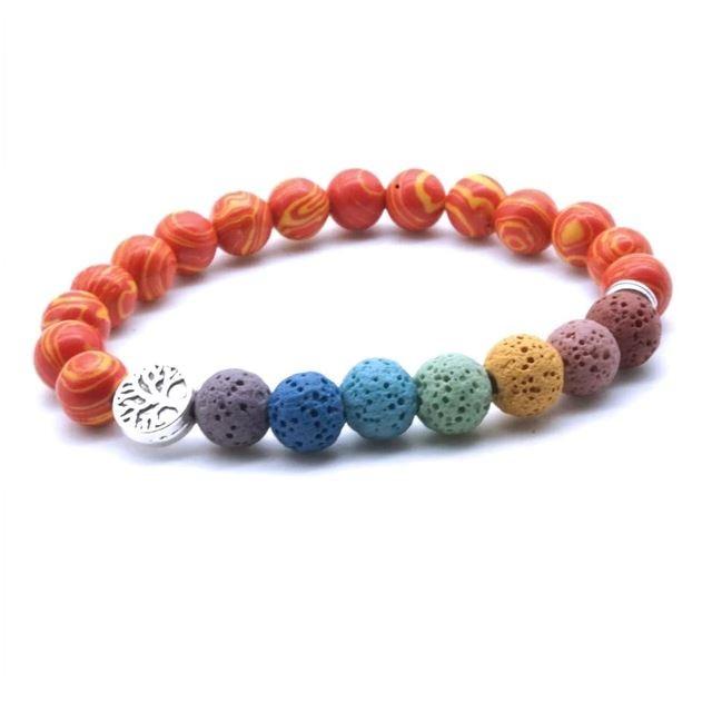 Tree of Life 7 Chakra and Bright Reds Lava Stone Bracelet